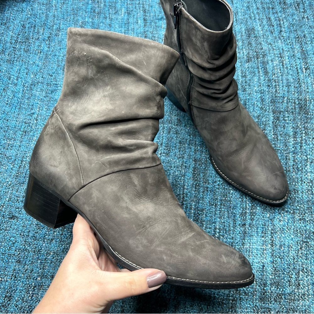 Paul Green Tanner Nubuck Leather Slouch Ankle Booties in Grey
